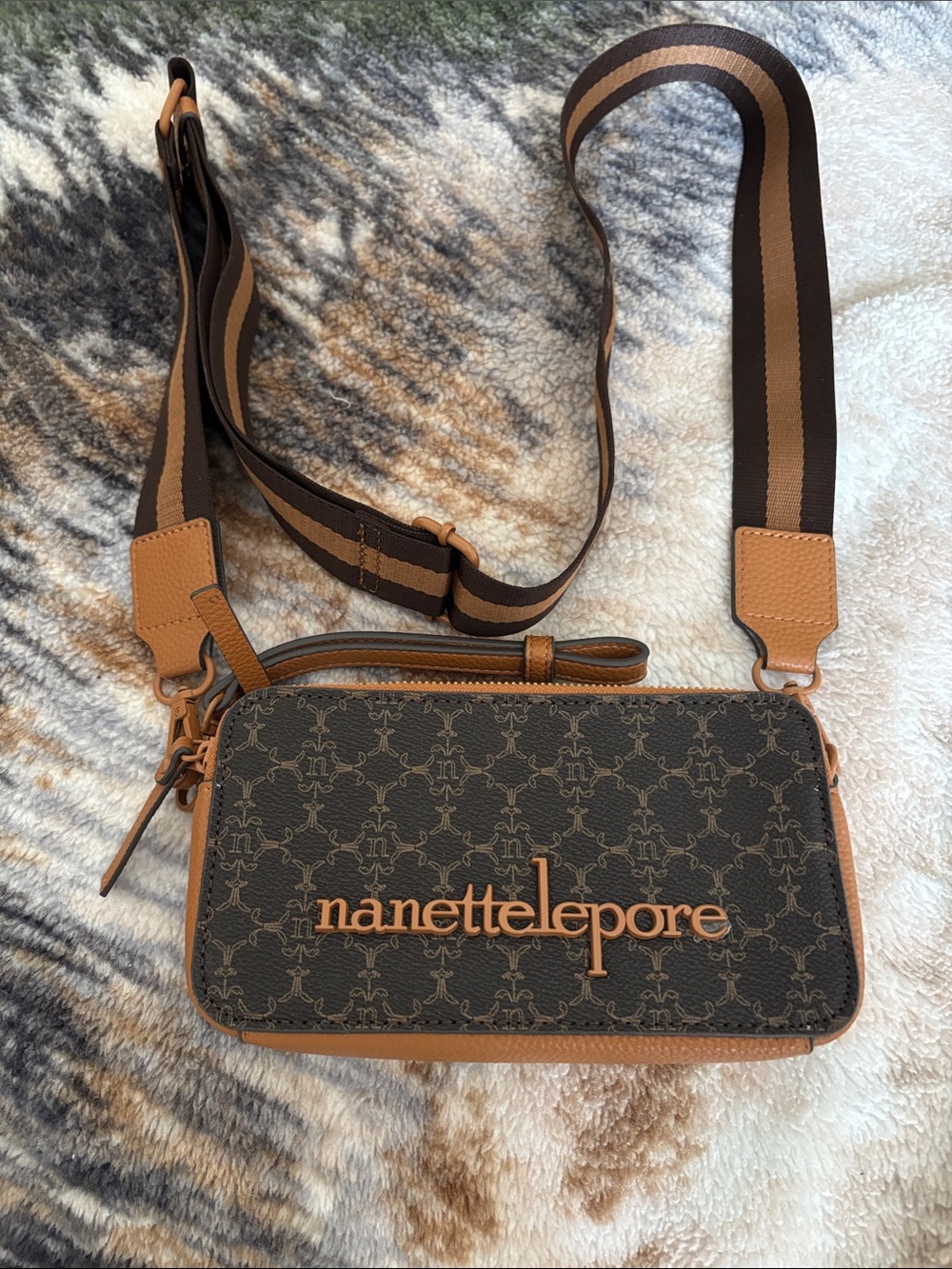 Nanette Lepore Brown and Tan Logo Crossbody Bag